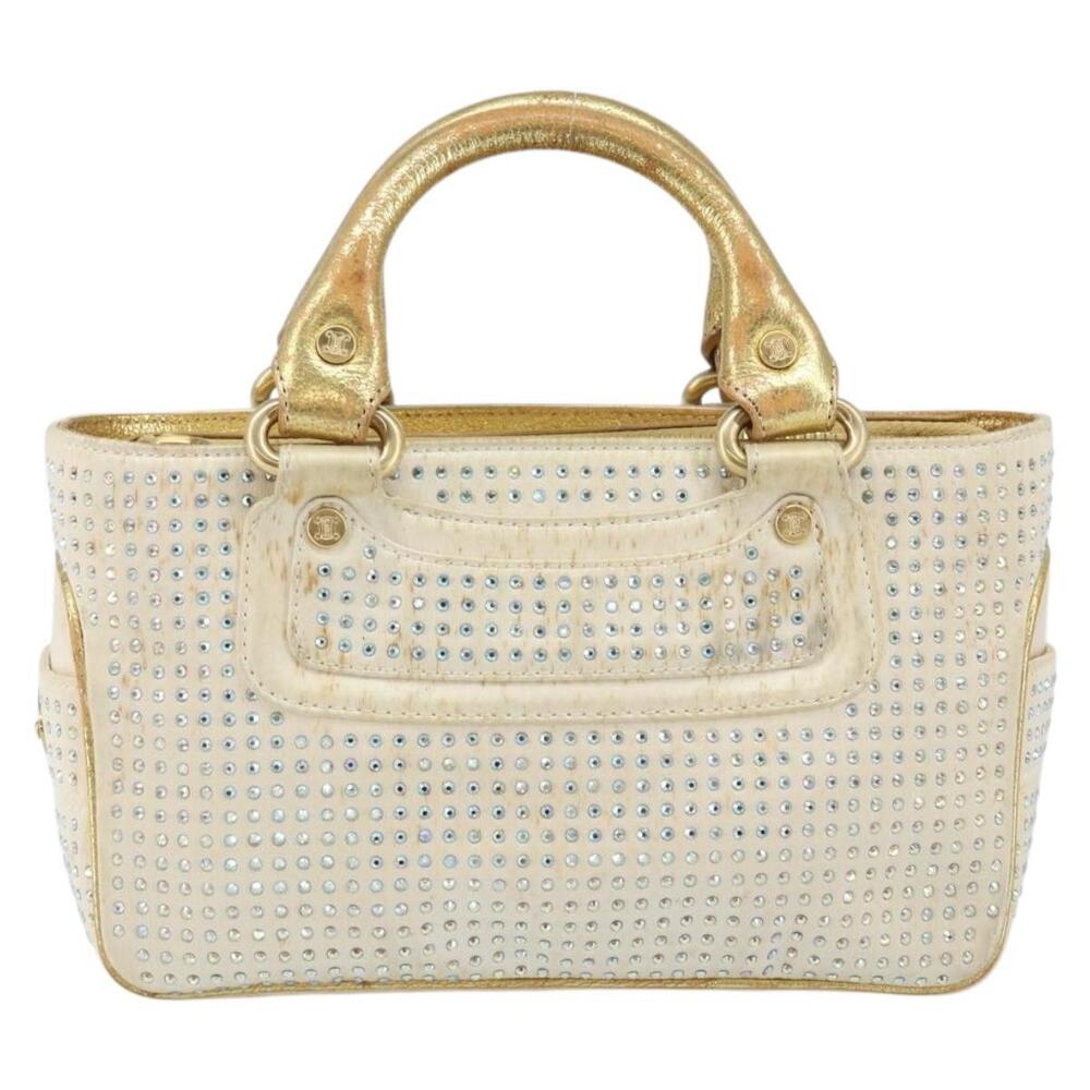 CELINE Hand Bag Satin Beige Gold Auth gh992 - Picture 13 of 16